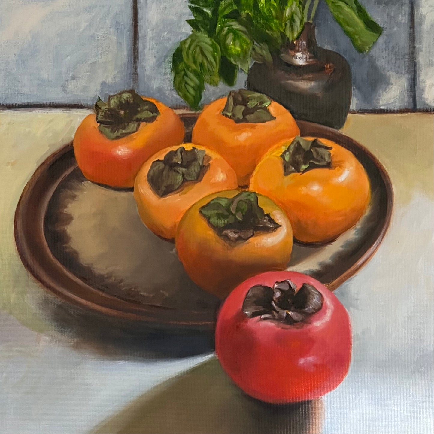 Antoinette Tyndall - Stoneware Dish with Persimmons